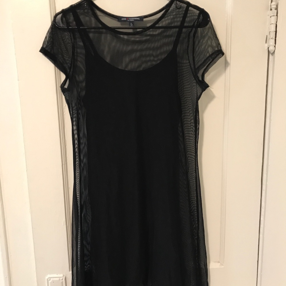 Black sheer party dress w/ slip